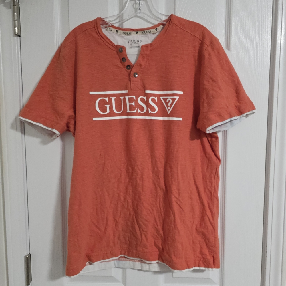 GUESS Men's Short Sleeve Orange Tee